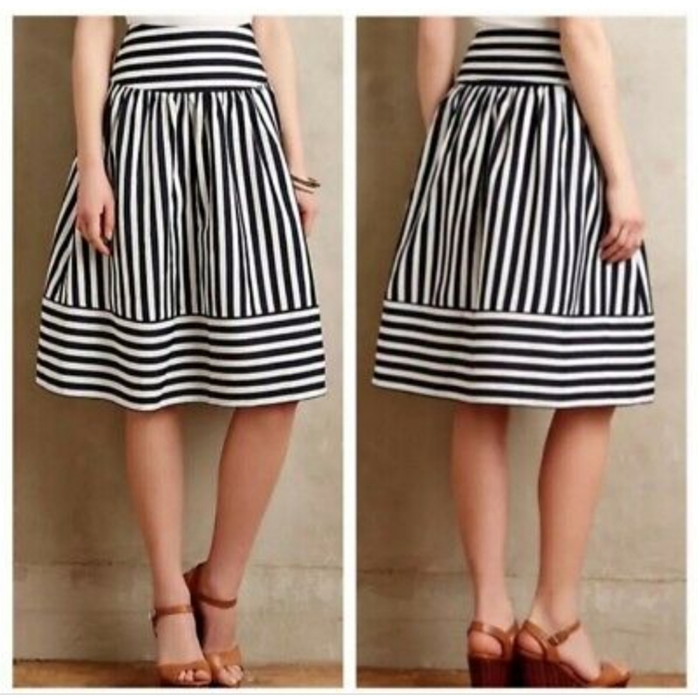 Maeve Black and White Striped Skirt